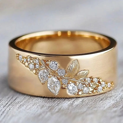 Delicate Leaf-Engraved Diamond Ring