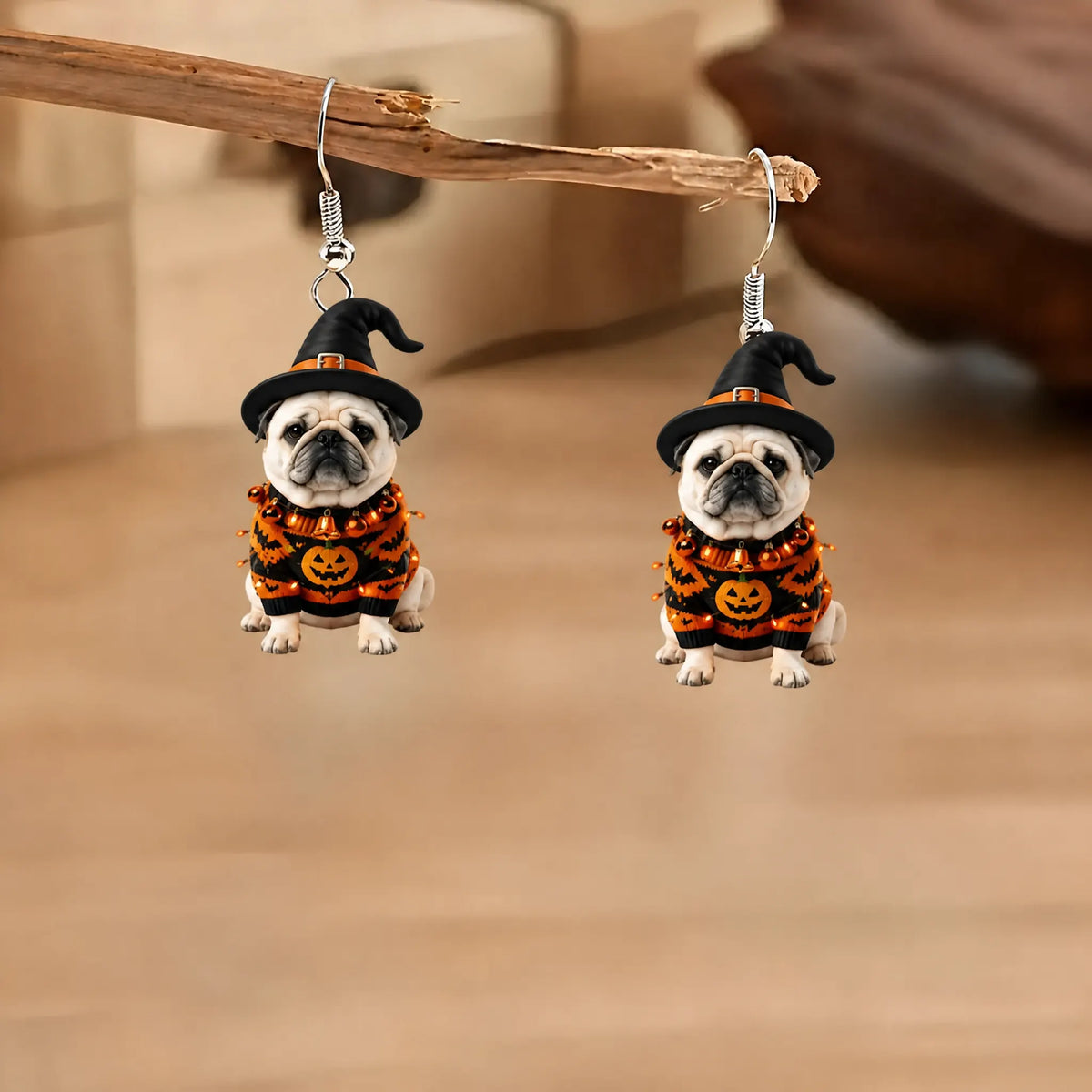 Halloween Pug Dog Dangle Earrings