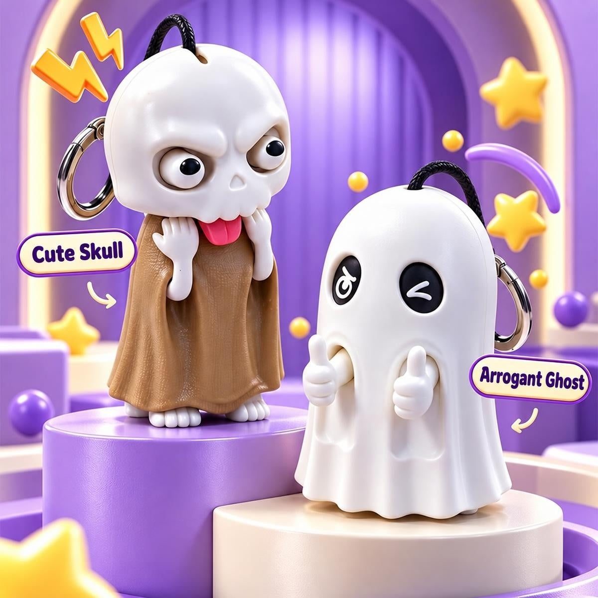 Funny Interactive Cute Skull & Arrogant Ghost Fidget Keychain / Bag Charm – Decompression Spooky-Cute Toy Gift