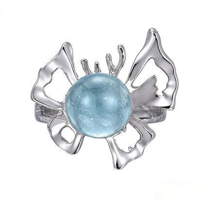 In Loving Memory - Sterling Silver Butterfly Crystal Orb Memorial Ring - 12 Birthstone Energy Keepsake