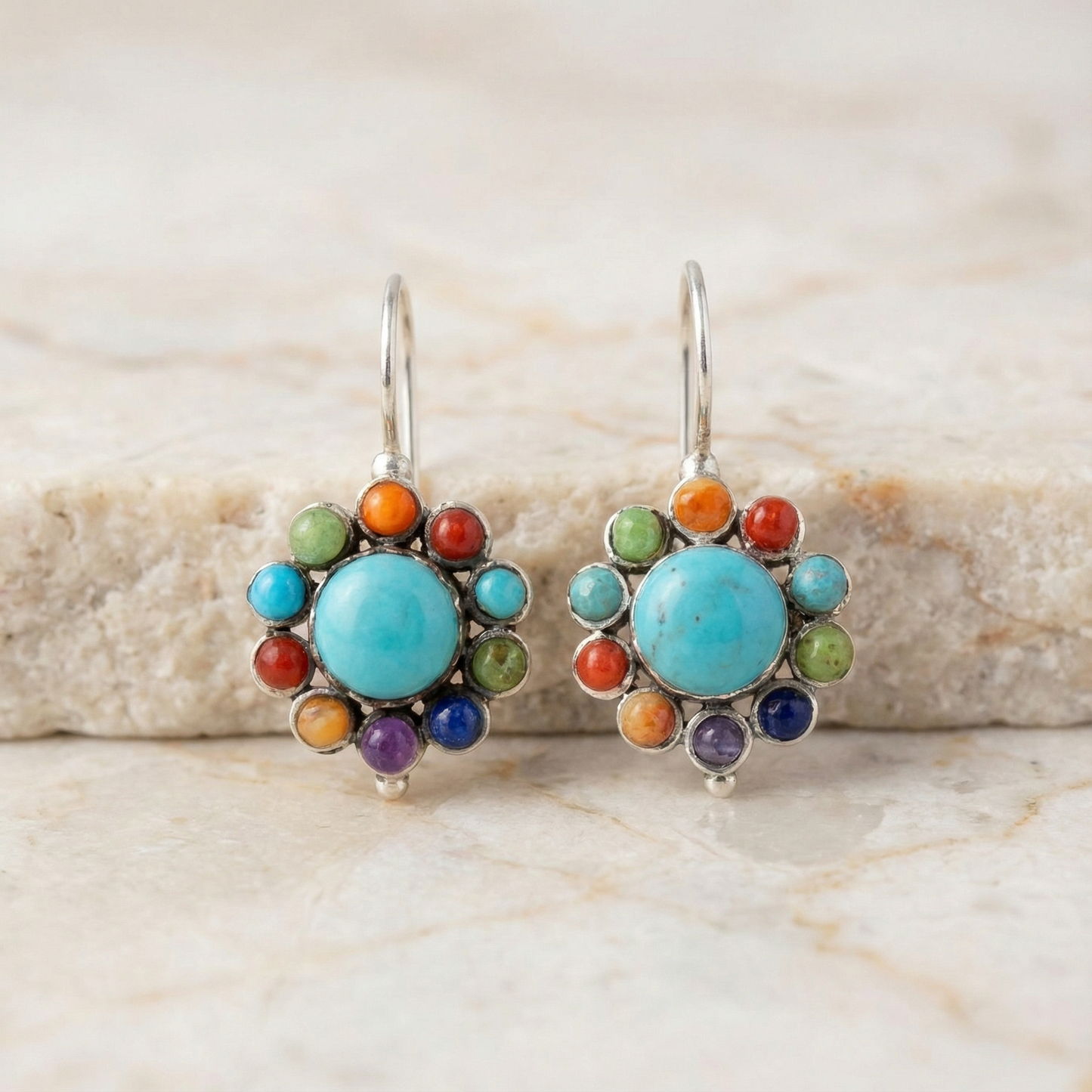 Multicoloured Turquoise Round Earrings