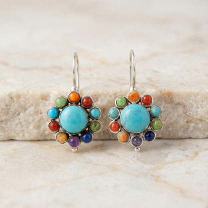 Multicoloured Turquoise Round Earrings
