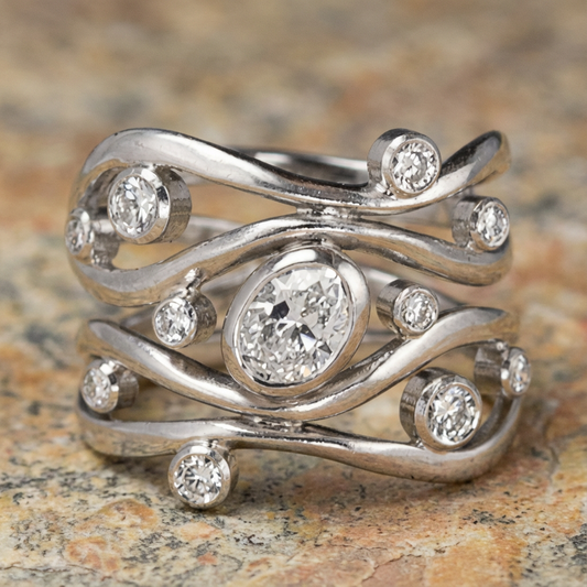 Vintage Silver & Zirconia Irregular Ring