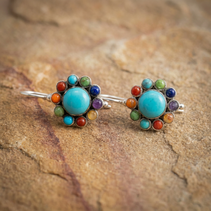 Multicoloured Turquoise Round Earrings