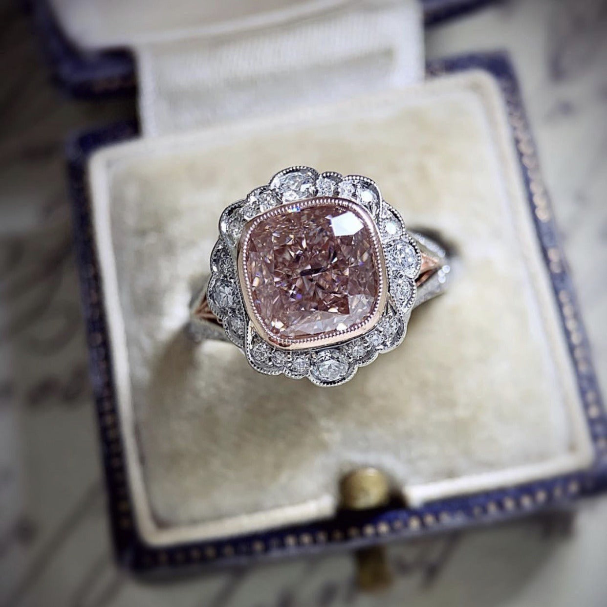 Vintage Rose Gold Double Tone Moissanite Ring