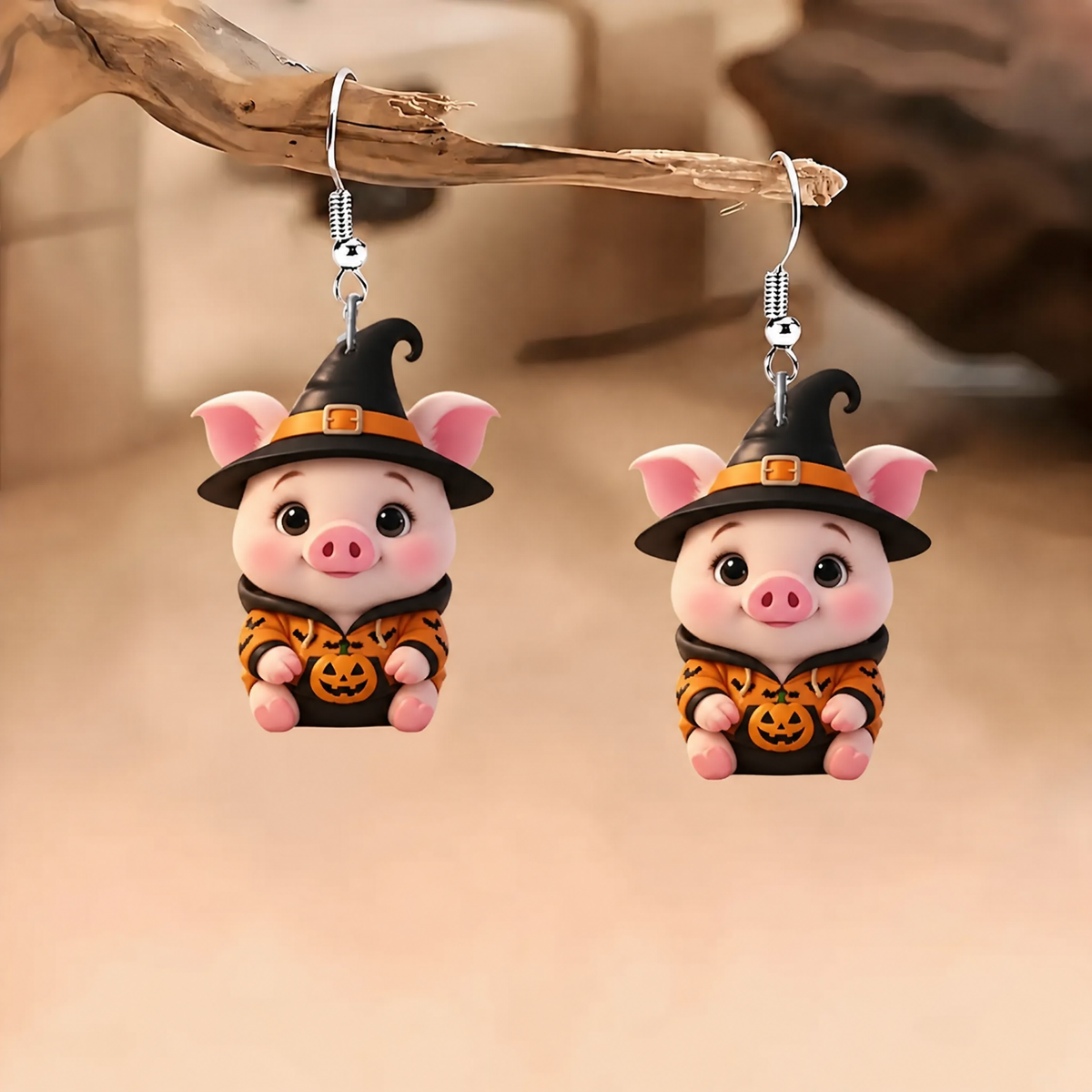 Halloween Witch Pig Dangle Earrings