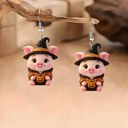Halloween Witch Pig Dangle Earrings