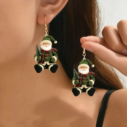 Green Outfit Santa Claus Dangle Earrings