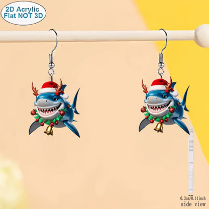 Christmas Shark Earrings with Santa Hats