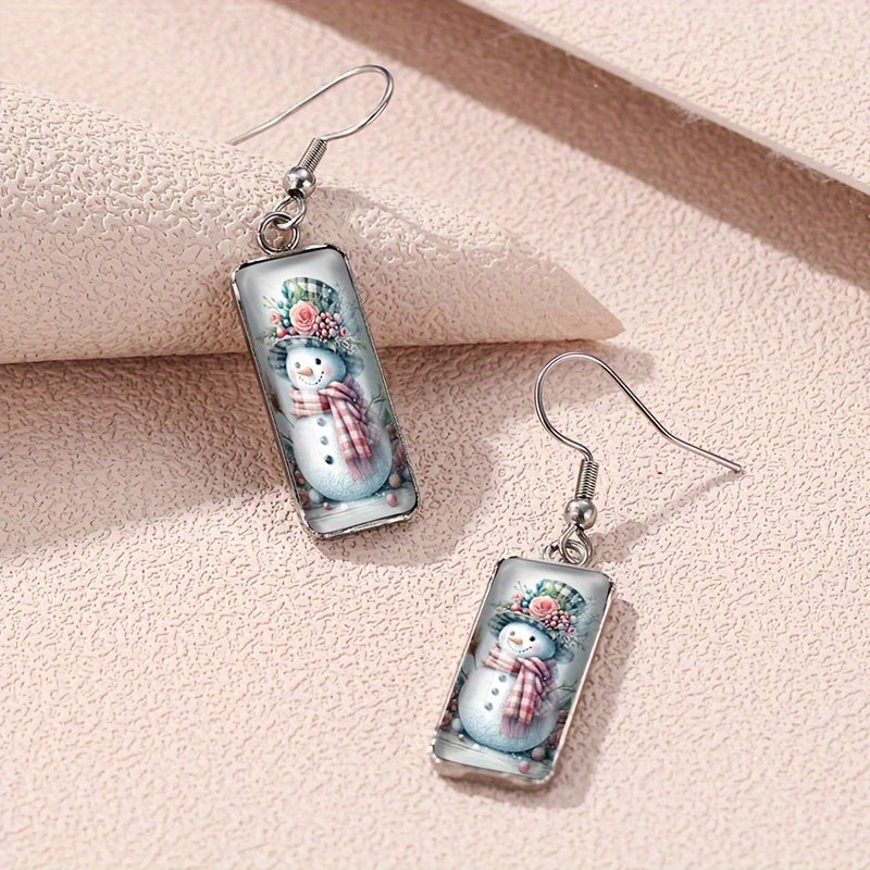 Christmas Snowman Flower Dangle Earrings