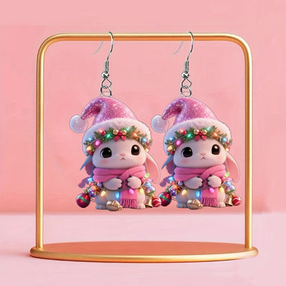 Christmas Pink Rabbit Earrings