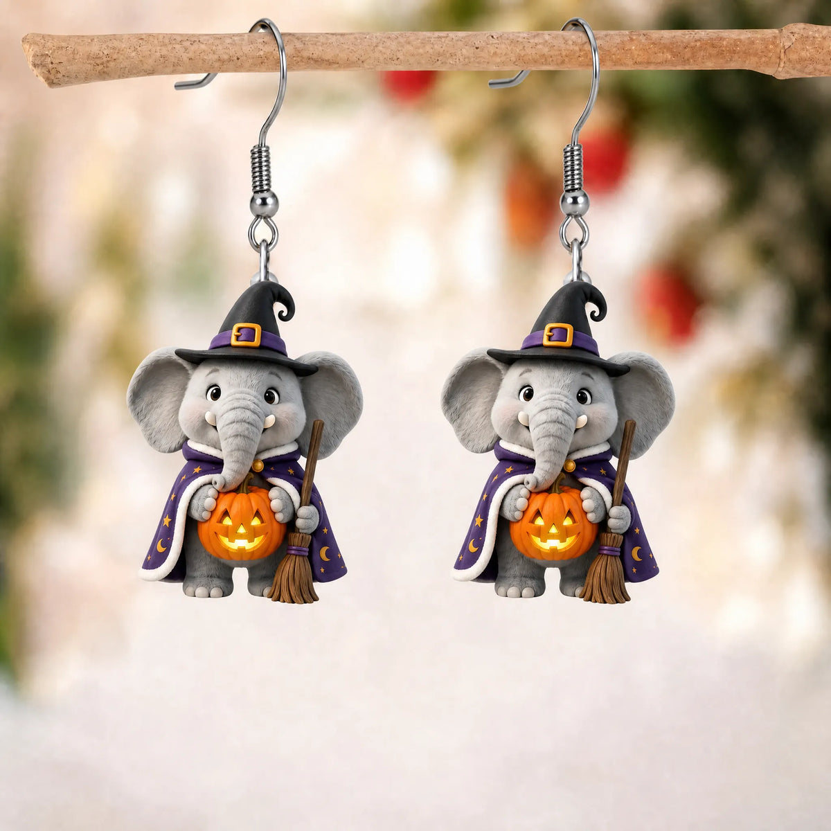 Halloween Witch Elephant Pumpkin Earrings