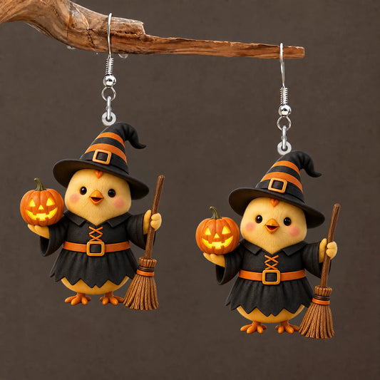 Witch Chick Halloween Pumpkin Earrings