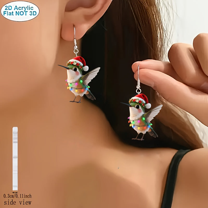 Christmas Wearing Christmas Clothes Hummingbird Earrings