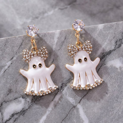 Vintage Rhinestone Bow Ghost Dangle Earrings