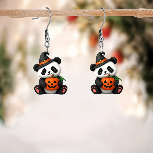 Cute Panda Witch Hat Halloween Acrylic Earrings