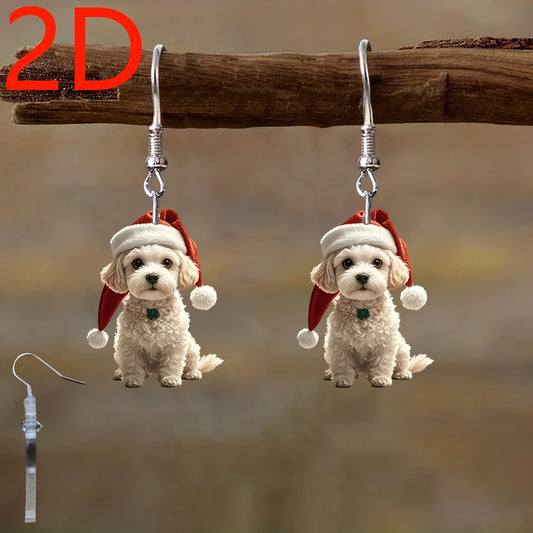 Christmas  Fluffy White Puppy Earrings