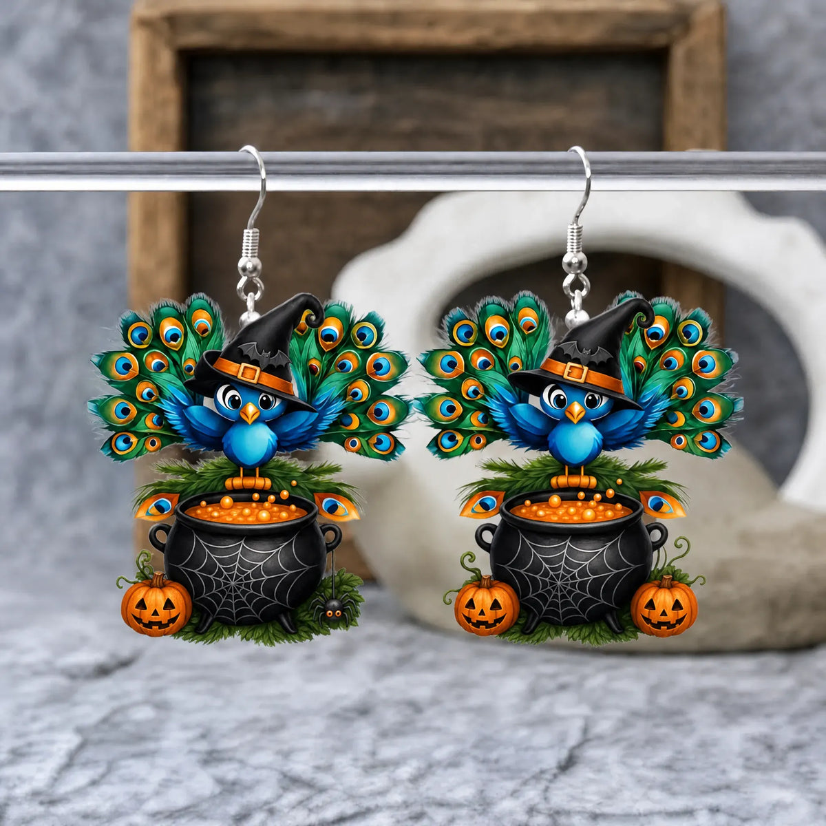 Witch Peacock Cauldron Pumpkin Spider Web Halloween Earrings