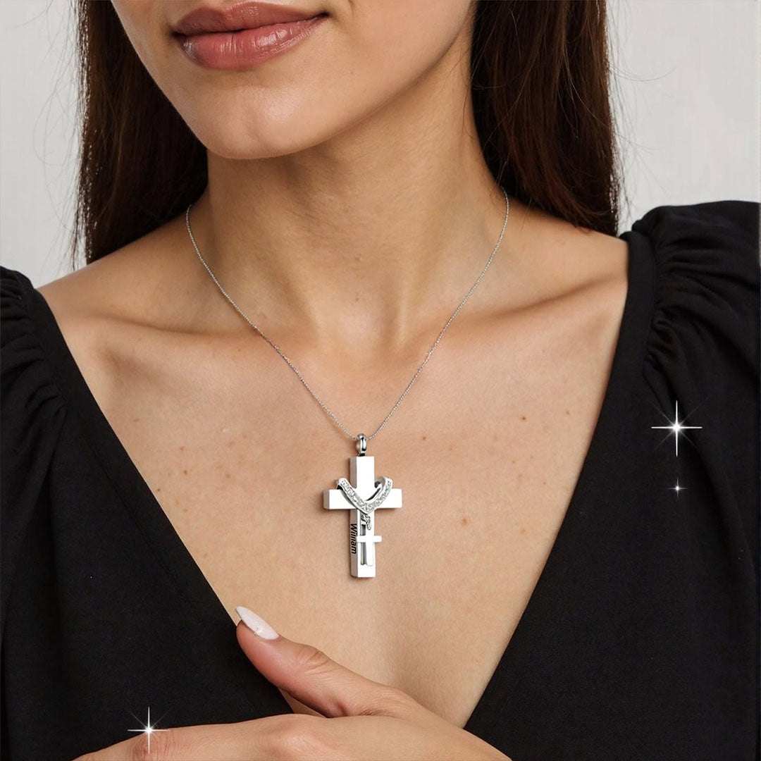 For Memorial - Custom Names Cross Pendant Urn Necklace