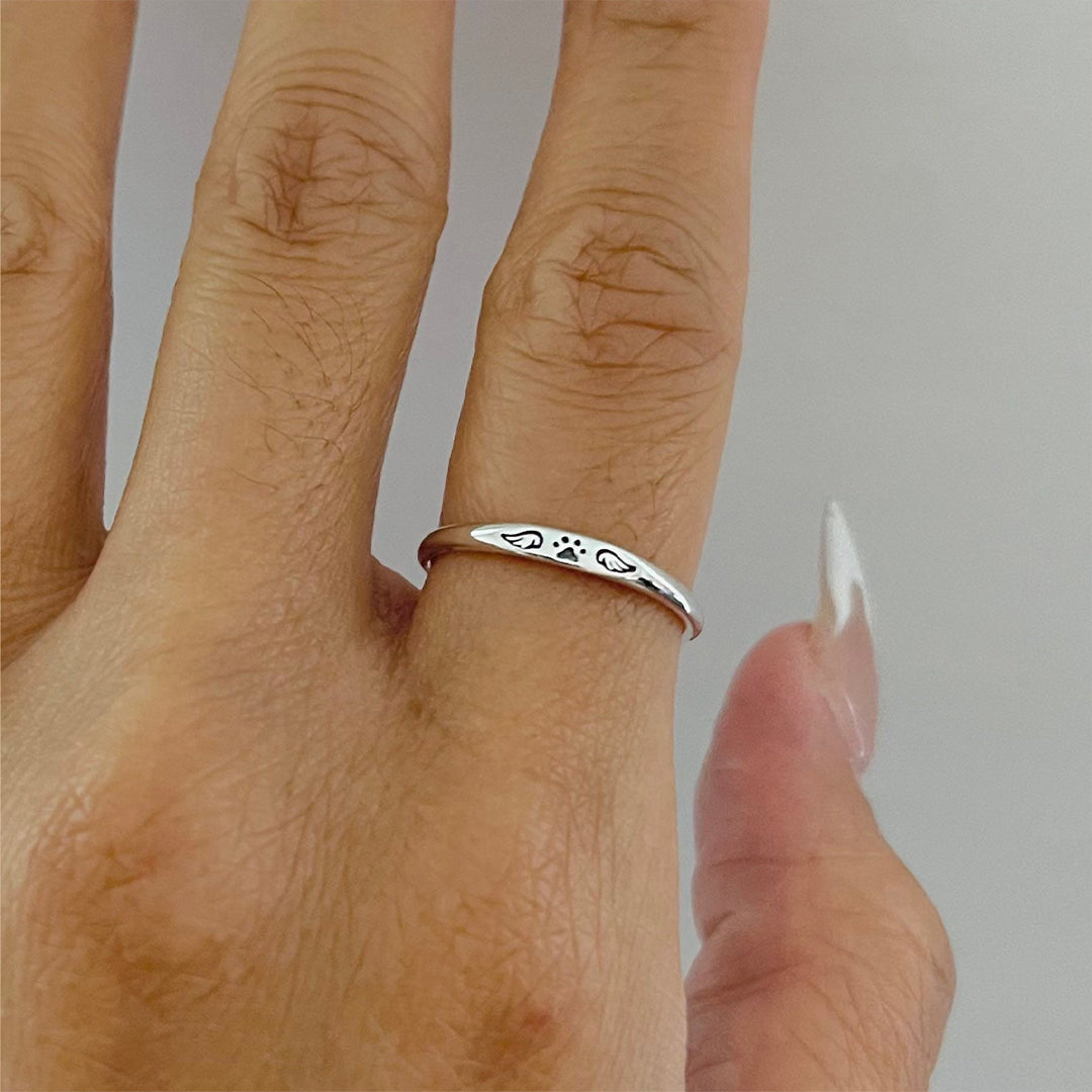 FOR MEMORIAL - Over The Rainbow Bridge Tiny Paw With Wings Ring