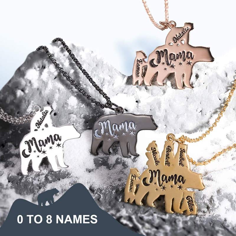 Custom 1-8 names Personalized Mama Bear Necklace for Mom