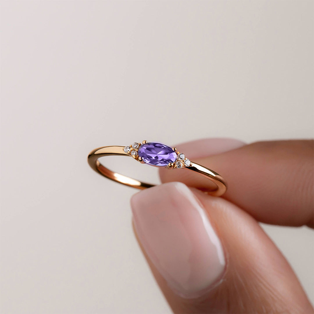 Pancreatic Cancer Warrior-Purple Oval Diamond Thin Ring
