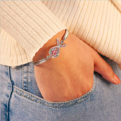 Breast Cancer Awareness Pink Heart Ribbon Bracelet
