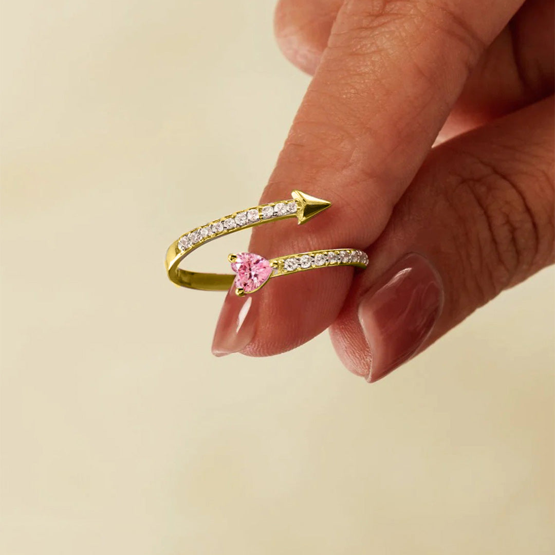 Breast Cancer Awareness-Pink Diamond Heart Open Ring