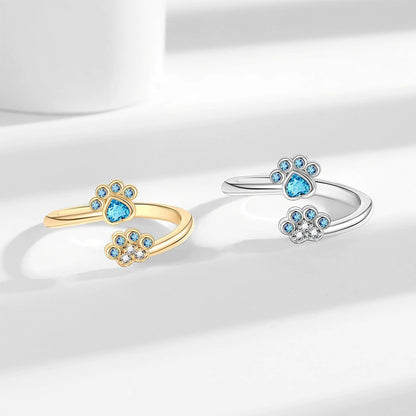 For Memorial-To My Furbaby in Heaven Blue Paw Print Ring