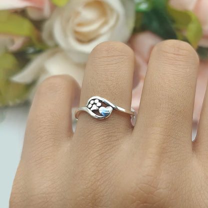 Love Never Gone-Heart Paw Print Ring
