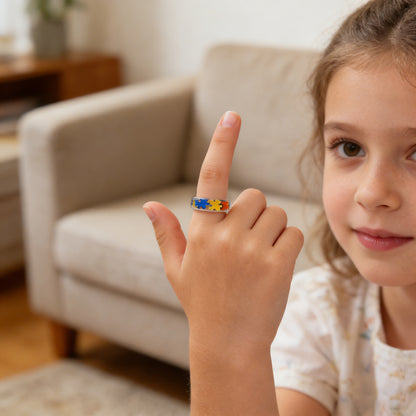 Autism Awareness-Transparent Resin Puzzle Ring - Shipped after 4 Weeks