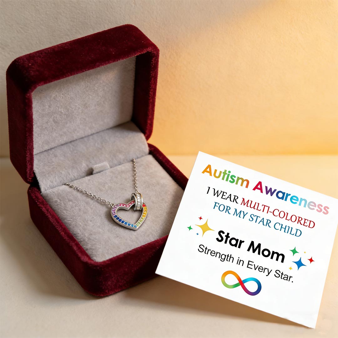 Autism Awareness-Colorful Heart-Link Circle Necklace