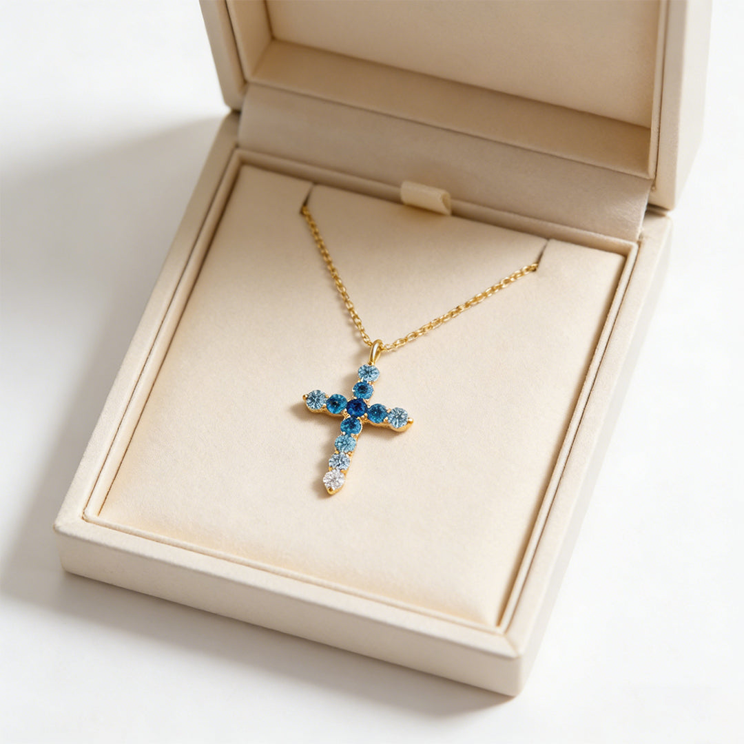 Colorectal Cancer Awareness-Blue Gradient Cross Necklace
