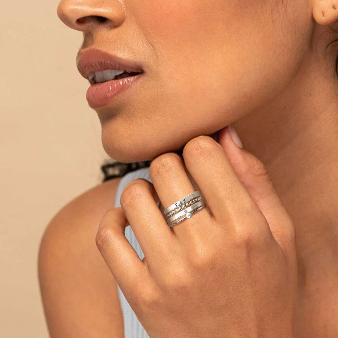 S925 Fuck It Stacked Ring - 4 Rings Set