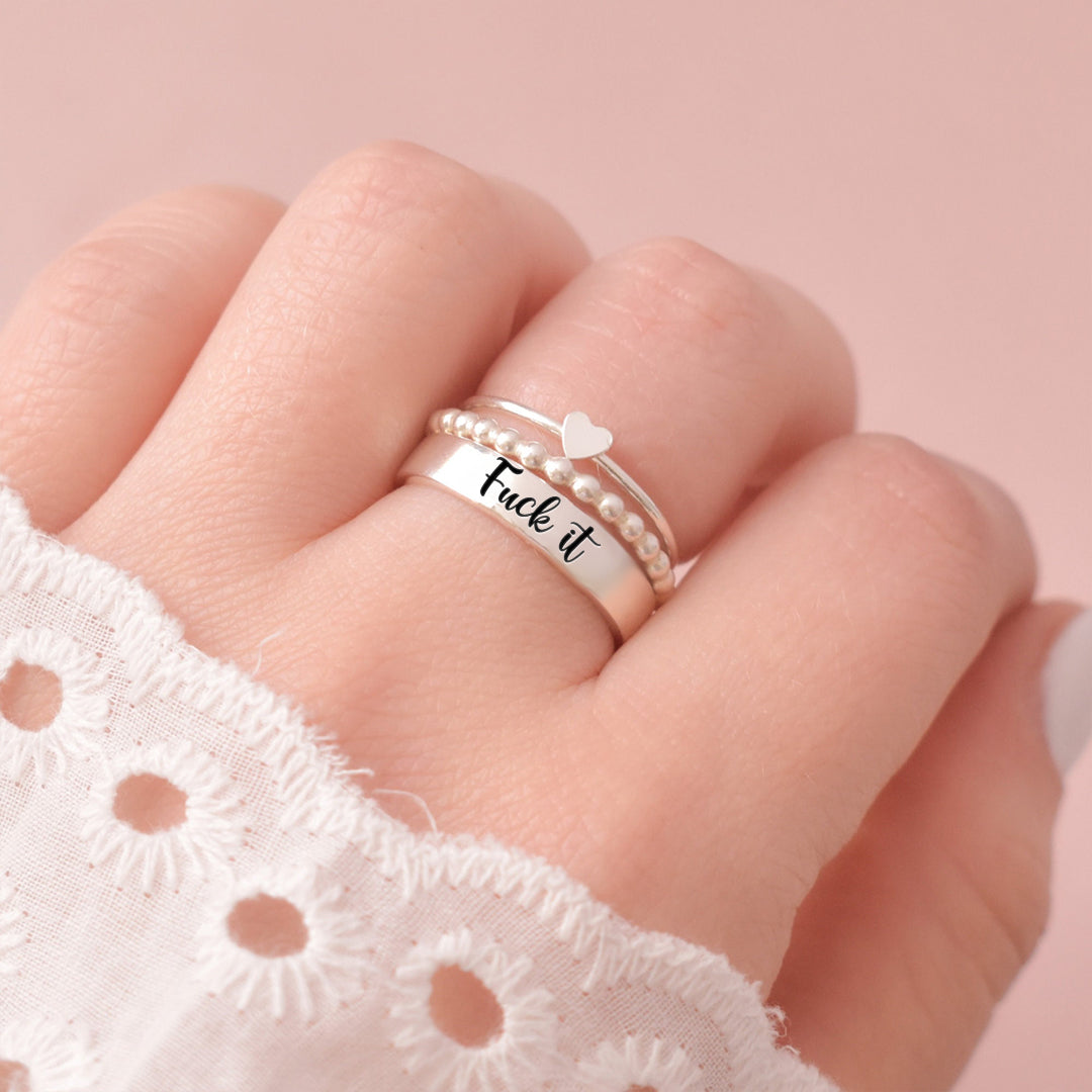 S925 Fuck It Heart-Shaped Stacking Ring