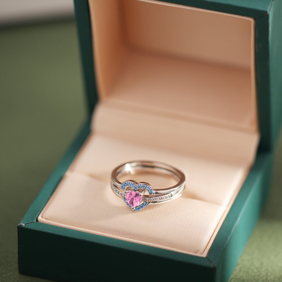 For Memorial - Mama of An Angel Pink & Blue Heart Stacked Ring