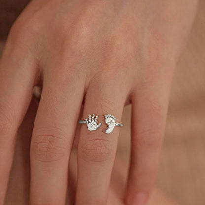 For Memorial - S925 Mama Of An Angel Palm And Sole Ring