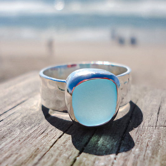 S925 Thalassophile Sea Glass Wide Band Ring