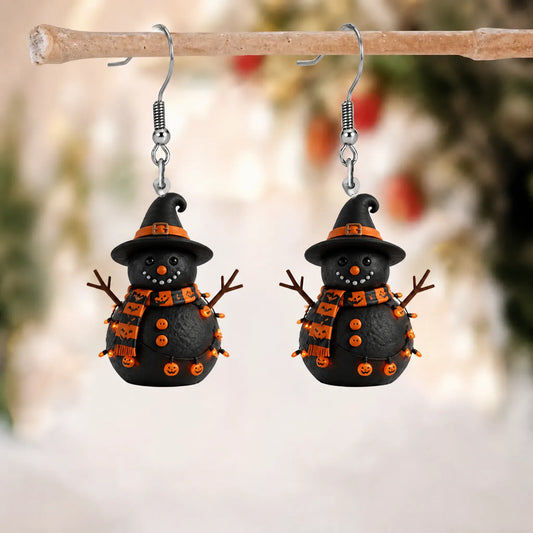Halloween Black Snowman Dangle Earrings