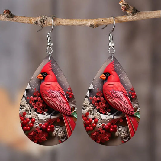 Vintage Red Bird Teardrop Earrings
