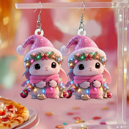 Christmas Pink Rabbit Earrings