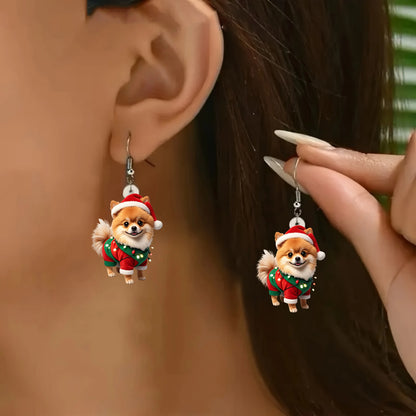 Charming Christmas Pomeranian Pattern Earrings