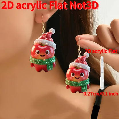 Christmas Cute Apple with Santa Hat Earrings