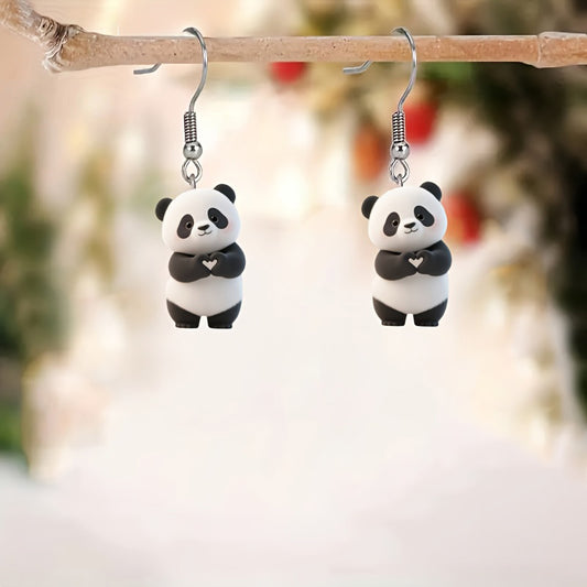 Cute Panda Heart-Shaped Acrylic Earrings