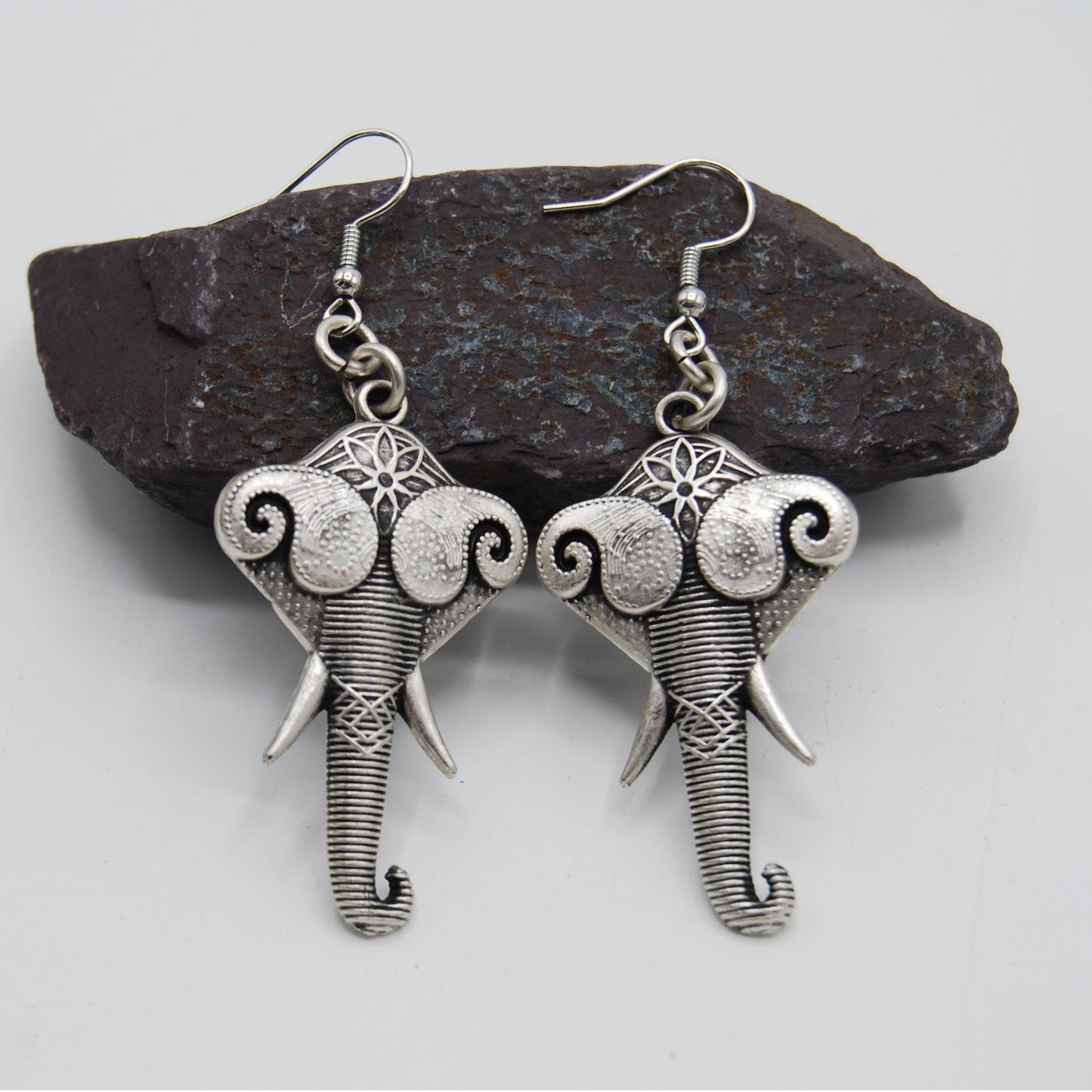 Vintage Silver Stylised Elephant Earrings