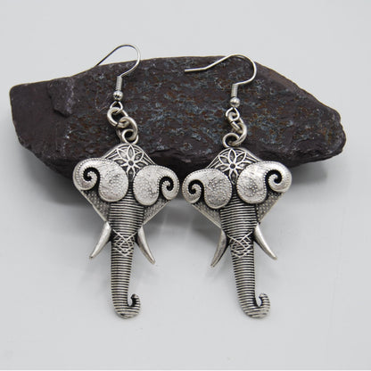 Vintage Silver Stylised Elephant Earrings