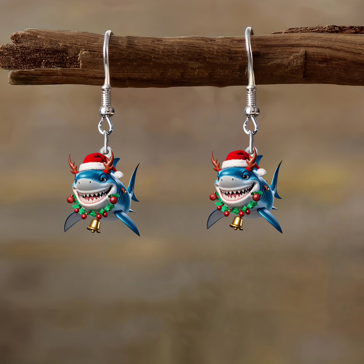 Christmas Shark Earrings with Santa Hats