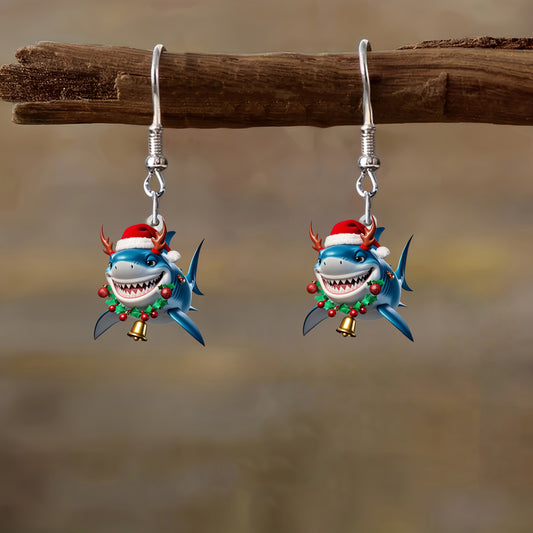 Christmas Shark Earrings with Santa Hats