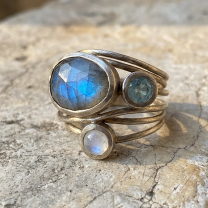 Vintage Inlaid Blue Moonstone Ring