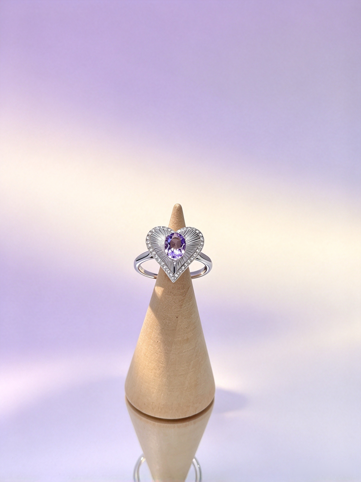Heart Shape Amethyst Ring, S925 Adjustable Ring